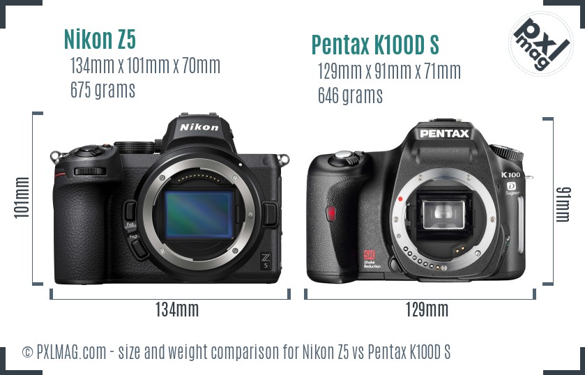 Nikon Z5 vs Pentax K100D S size comparison
