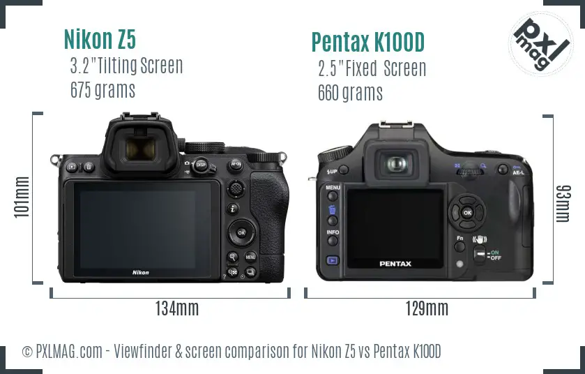Nikon Z5 vs Pentax K100D Screen and Viewfinder comparison