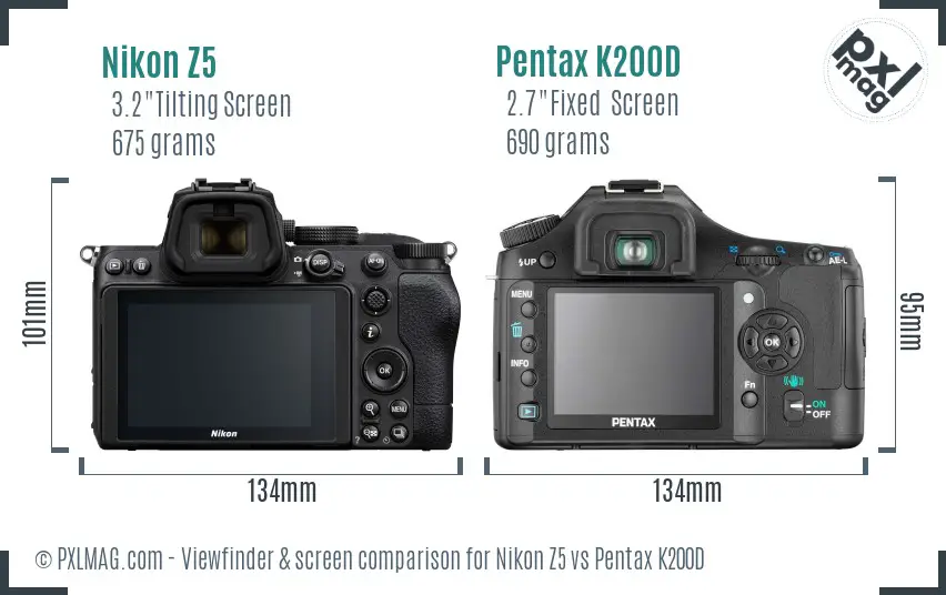 Nikon Z5 vs Pentax K200D Screen and Viewfinder comparison