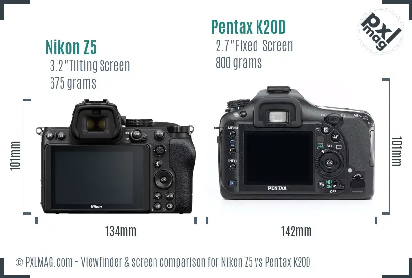 Nikon Z5 vs Pentax K20D Screen and Viewfinder comparison