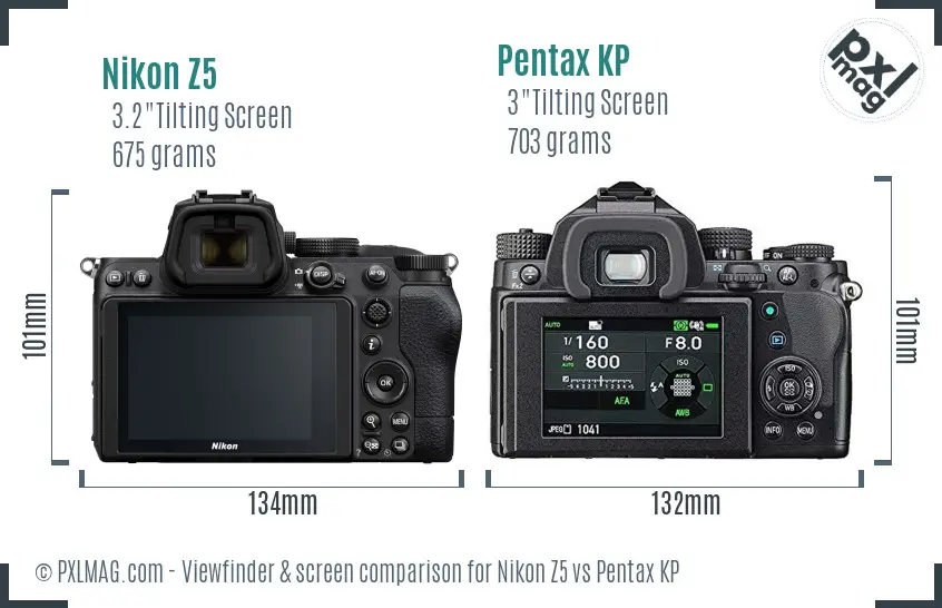 Nikon Z5 vs Pentax KP Screen and Viewfinder comparison