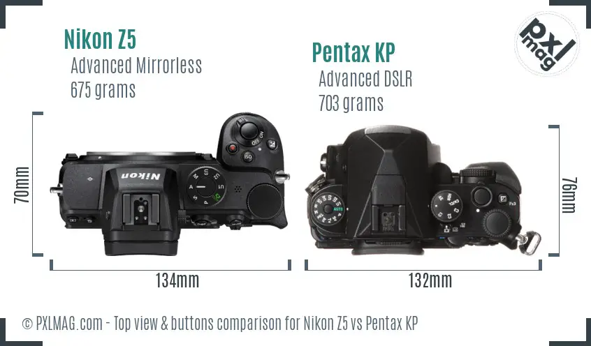 Nikon Z5 vs Pentax KP top view buttons comparison
