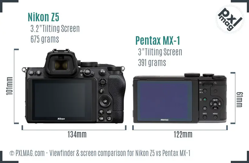 Nikon Z5 vs Pentax MX-1 Screen and Viewfinder comparison