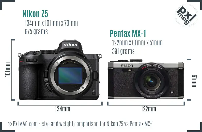 Nikon Z5 vs Pentax MX-1 size comparison