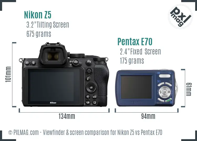 Nikon Z5 vs Pentax E70 Screen and Viewfinder comparison