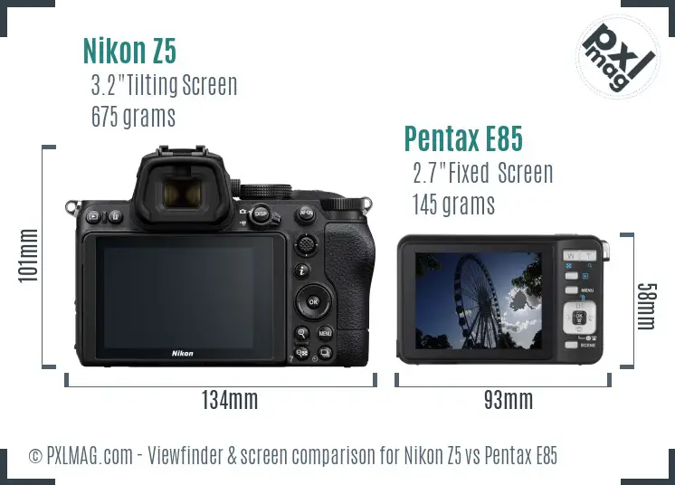 Nikon Z5 vs Pentax E85 Screen and Viewfinder comparison