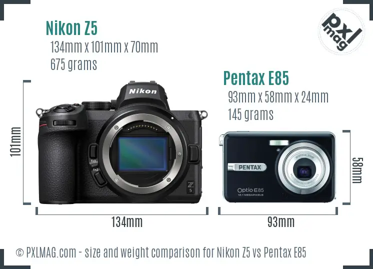 Nikon Z5 vs Pentax E85 size comparison