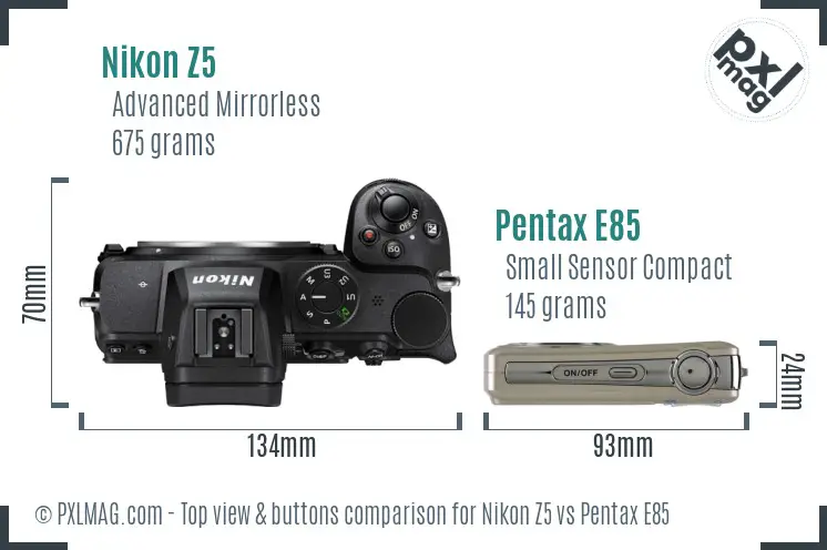 Nikon Z5 vs Pentax E85 top view buttons comparison