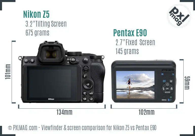 Nikon Z5 vs Pentax E90 Screen and Viewfinder comparison