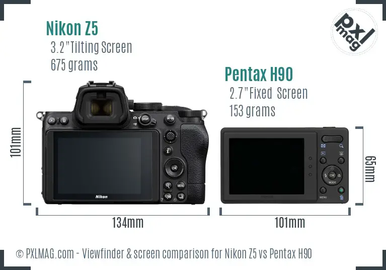 Nikon Z5 vs Pentax H90 Screen and Viewfinder comparison