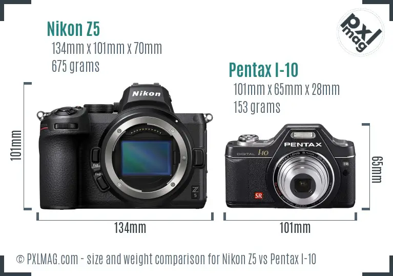Nikon Z5 vs Pentax I-10 size comparison