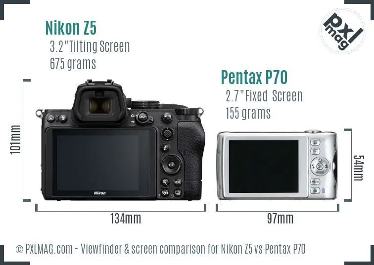 Nikon Z5 vs Pentax P70 Screen and Viewfinder comparison