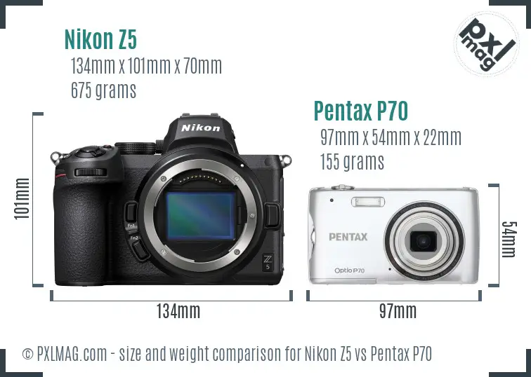 Nikon Z5 vs Pentax P70 size comparison
