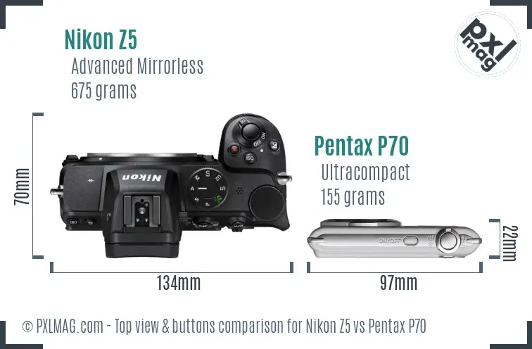 Nikon Z5 vs Pentax P70 top view buttons comparison