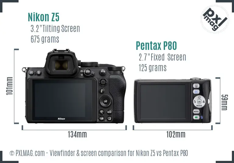 Nikon Z5 vs Pentax P80 Screen and Viewfinder comparison