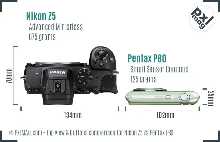 Nikon Z5 vs Pentax P80 top view buttons comparison