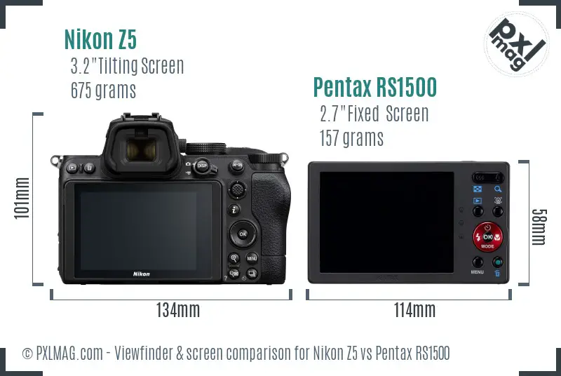 Nikon Z5 vs Pentax RS1500 Screen and Viewfinder comparison