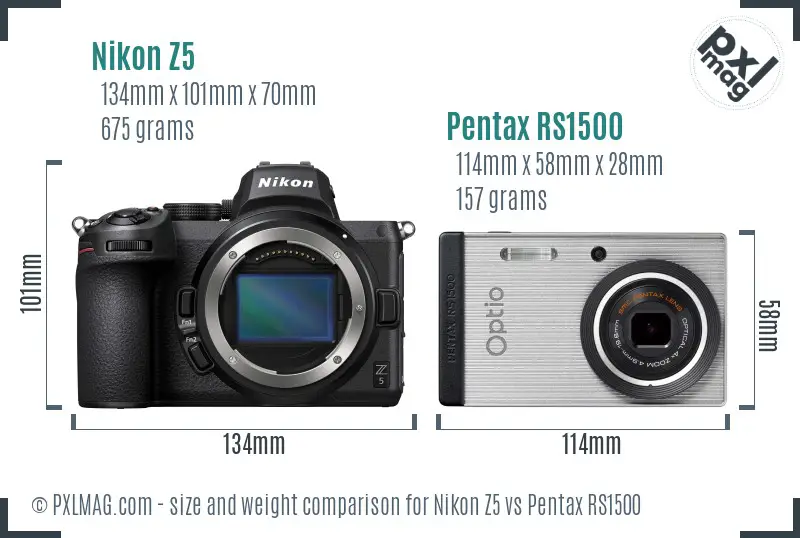 Nikon Z5 vs Pentax RS1500 size comparison