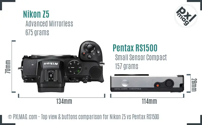 Nikon Z5 vs Pentax RS1500 top view buttons comparison