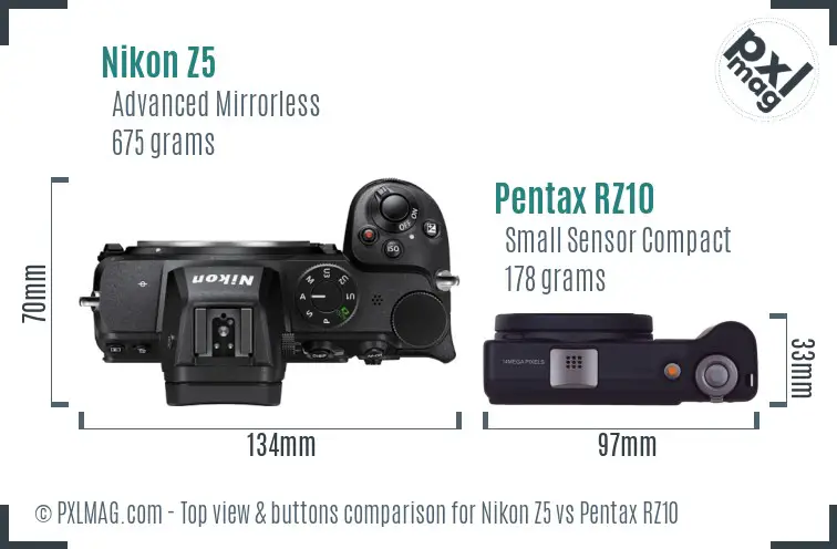 Nikon Z5 vs Pentax RZ10 top view buttons comparison