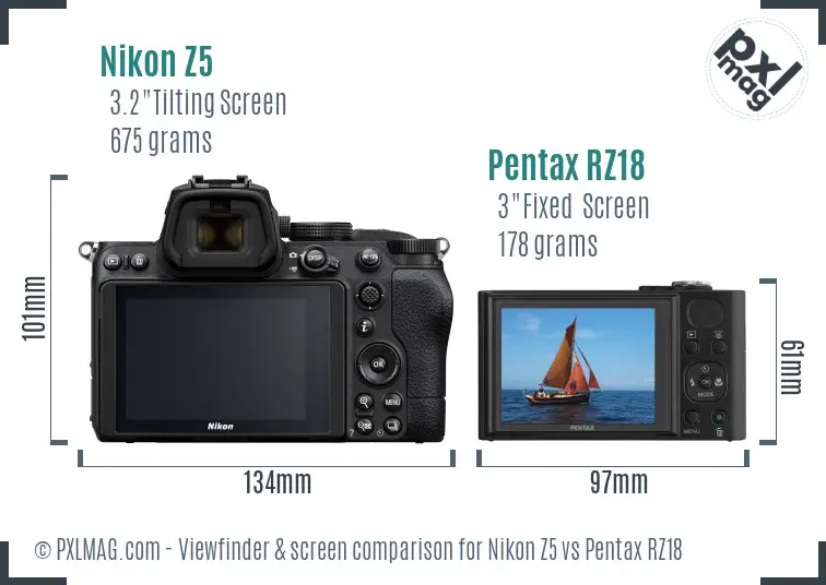 Nikon Z5 vs Pentax RZ18 Screen and Viewfinder comparison