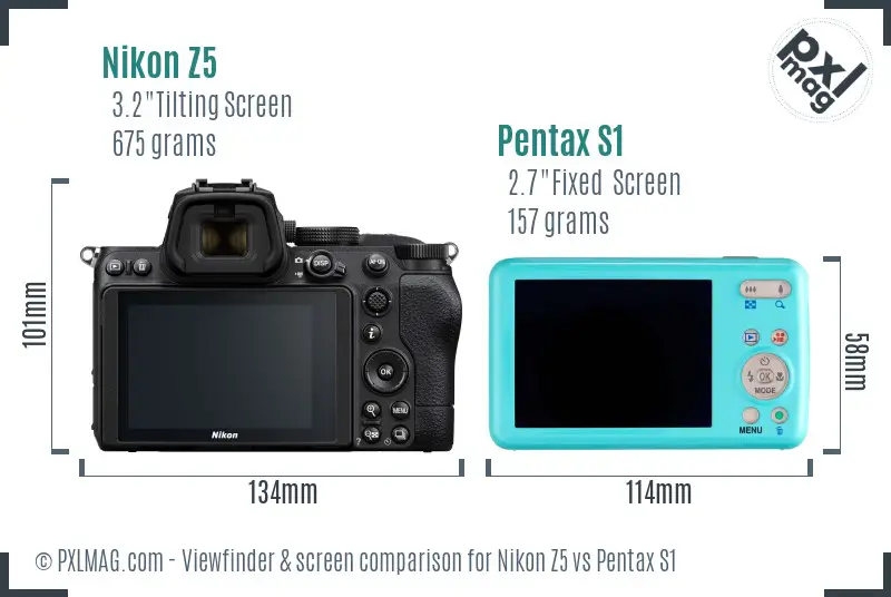 Nikon Z5 vs Pentax S1 Screen and Viewfinder comparison