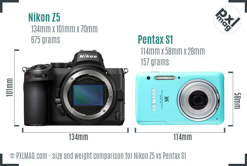 Nikon Z5 vs Pentax S1 size comparison