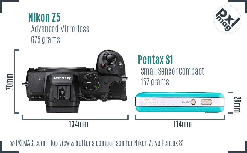 Nikon Z5 vs Pentax S1 top view buttons comparison
