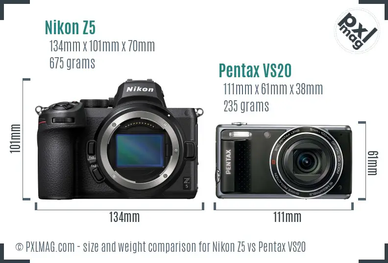 Nikon Z5 vs Pentax VS20 size comparison