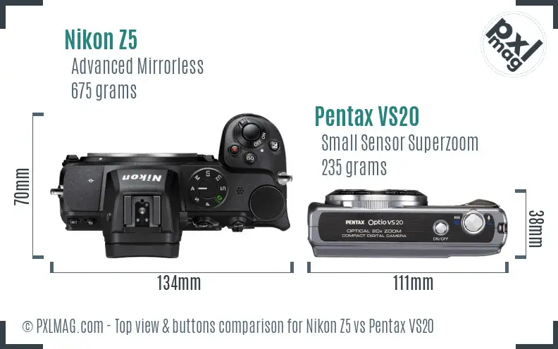 Nikon Z5 vs Pentax VS20 top view buttons comparison