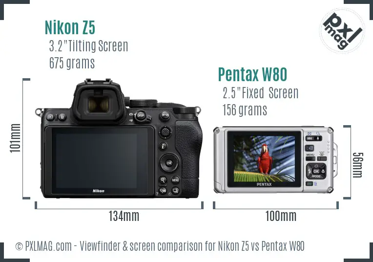 Nikon Z5 vs Pentax W80 Screen and Viewfinder comparison