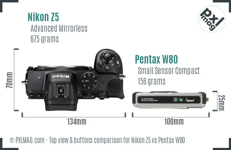 Nikon Z5 vs Pentax W80 top view buttons comparison
