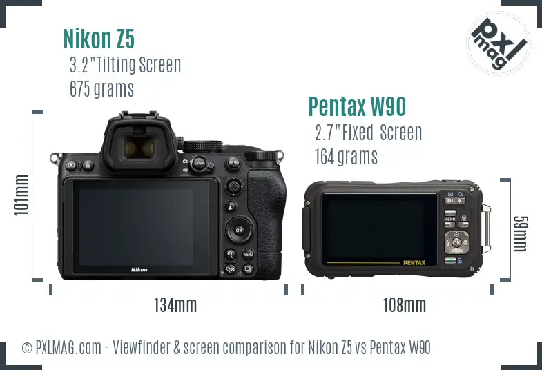 Nikon Z5 vs Pentax W90 Screen and Viewfinder comparison