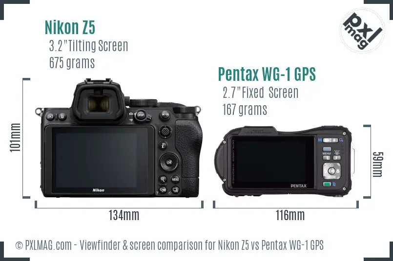 Nikon Z5 vs Pentax WG-1 GPS Screen and Viewfinder comparison
