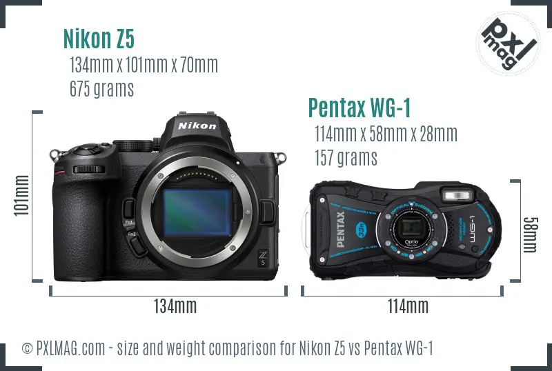 Nikon Z5 vs Pentax WG-1 size comparison