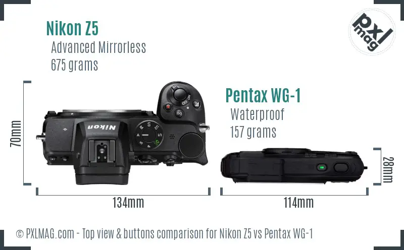 Nikon Z5 vs Pentax WG-1 top view buttons comparison