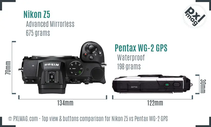 Nikon Z5 vs Pentax WG-2 GPS top view buttons comparison
