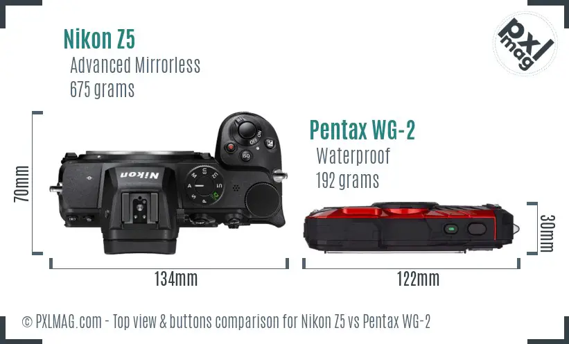 Nikon Z5 vs Pentax WG-2 top view buttons comparison