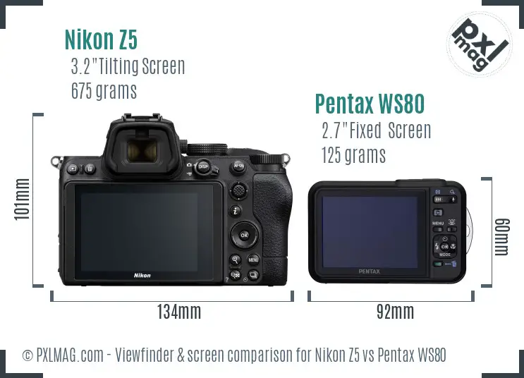 Nikon Z5 vs Pentax WS80 Screen and Viewfinder comparison