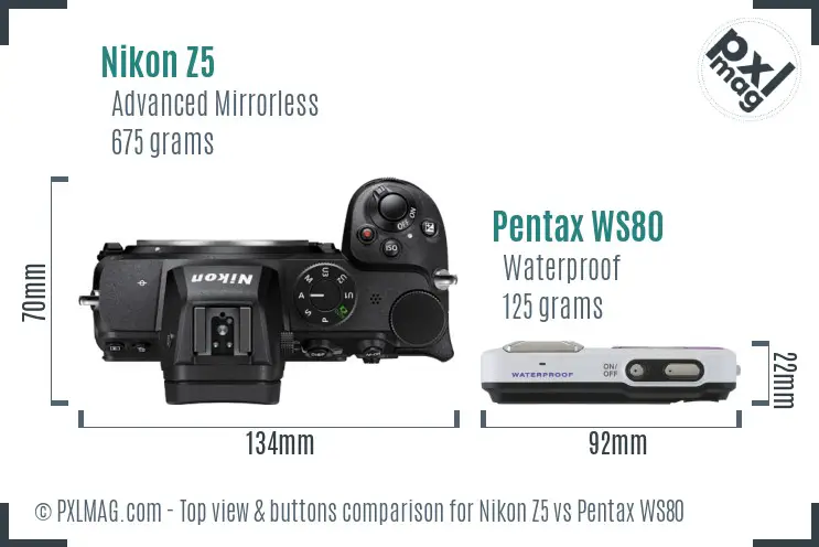 Nikon Z5 vs Pentax WS80 top view buttons comparison