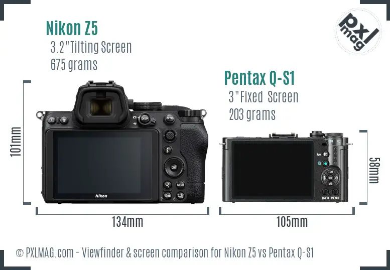 Nikon Z5 vs Pentax Q-S1 Screen and Viewfinder comparison