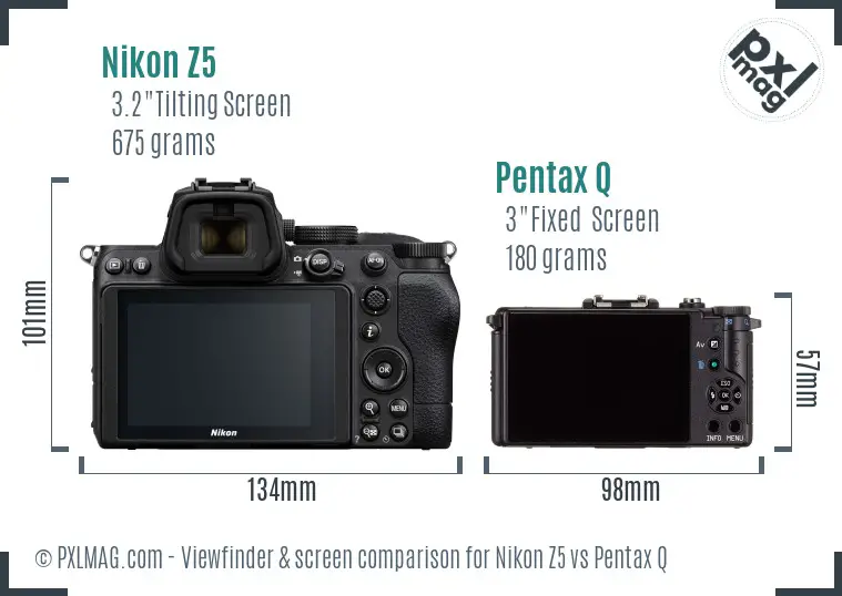 Nikon Z5 vs Pentax Q Screen and Viewfinder comparison