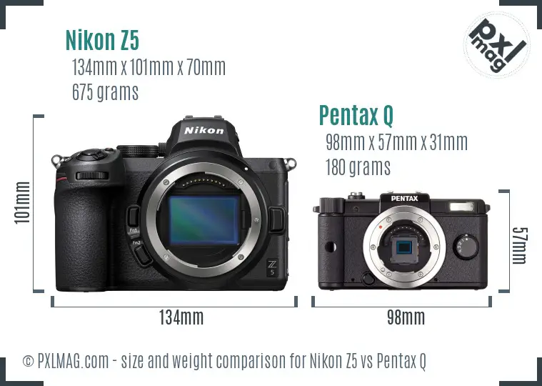 Nikon Z5 vs Pentax Q size comparison