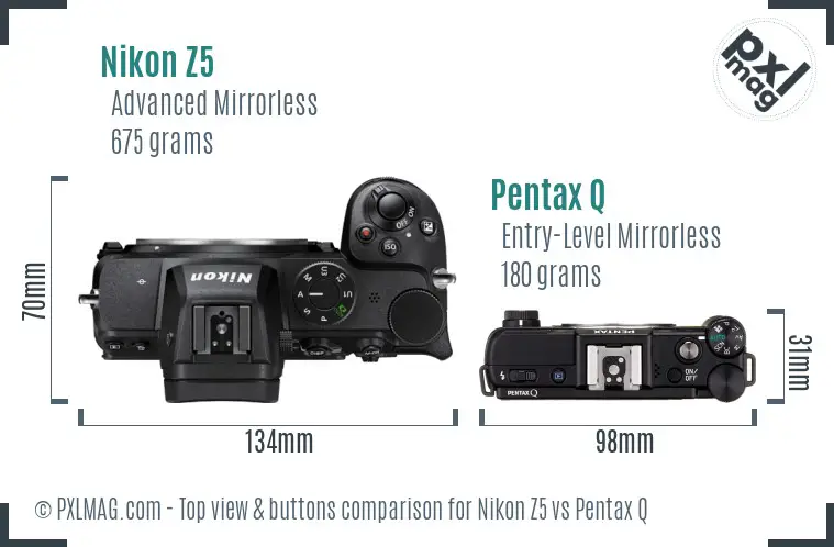 Nikon Z5 vs Pentax Q top view buttons comparison