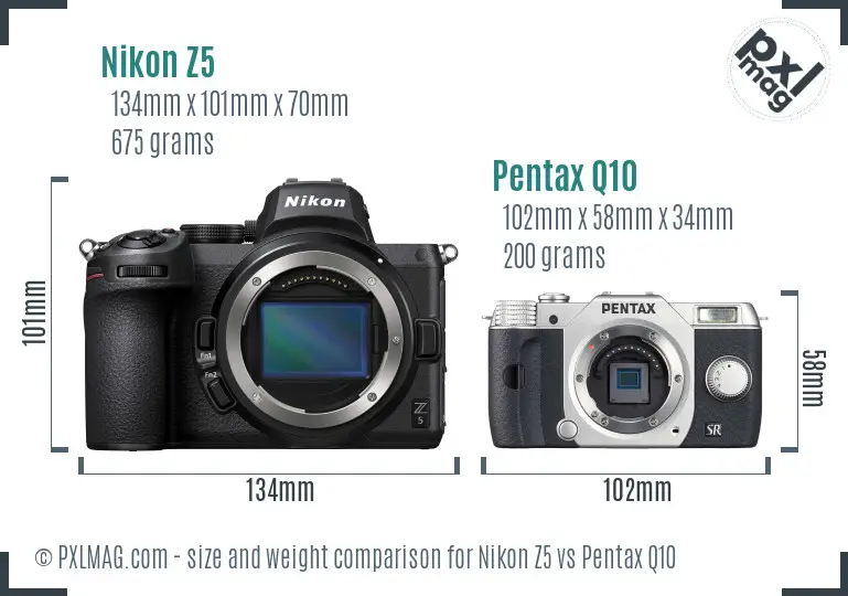 Nikon Z5 vs Pentax Q10 size comparison