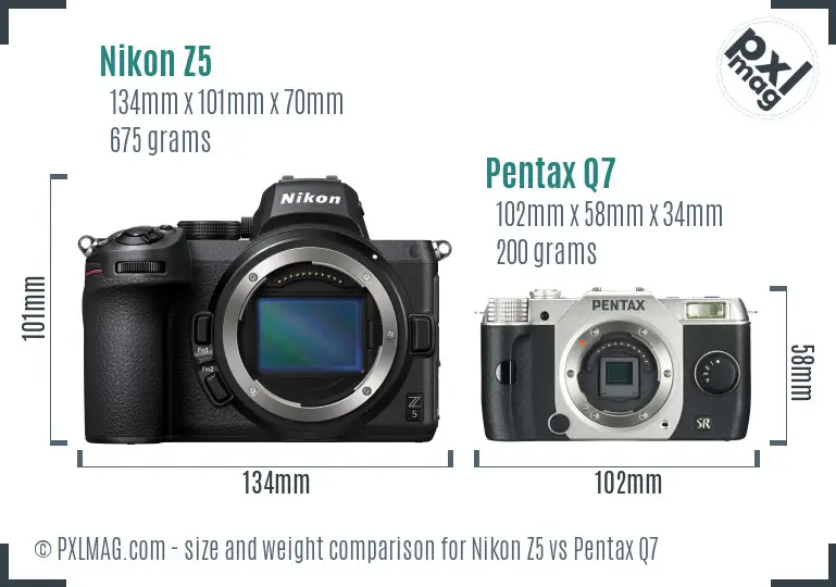 Nikon Z5 vs Pentax Q7 size comparison