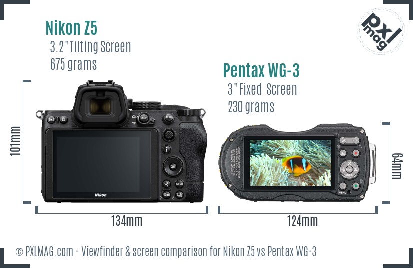 Nikon Z5 vs Pentax WG-3 Screen and Viewfinder comparison
