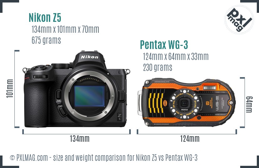 Nikon Z5 vs Pentax WG-3 size comparison