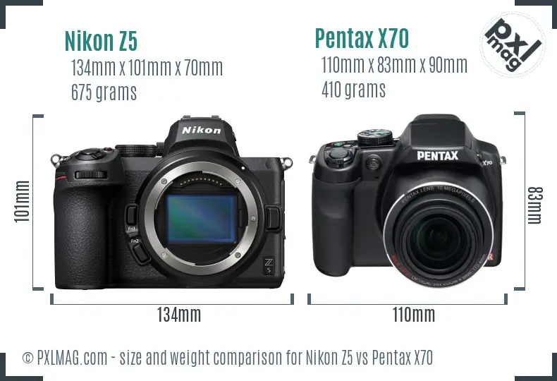 Nikon Z5 vs Pentax X70 size comparison Nikon Z5 vs Pentax X70 size comparison
