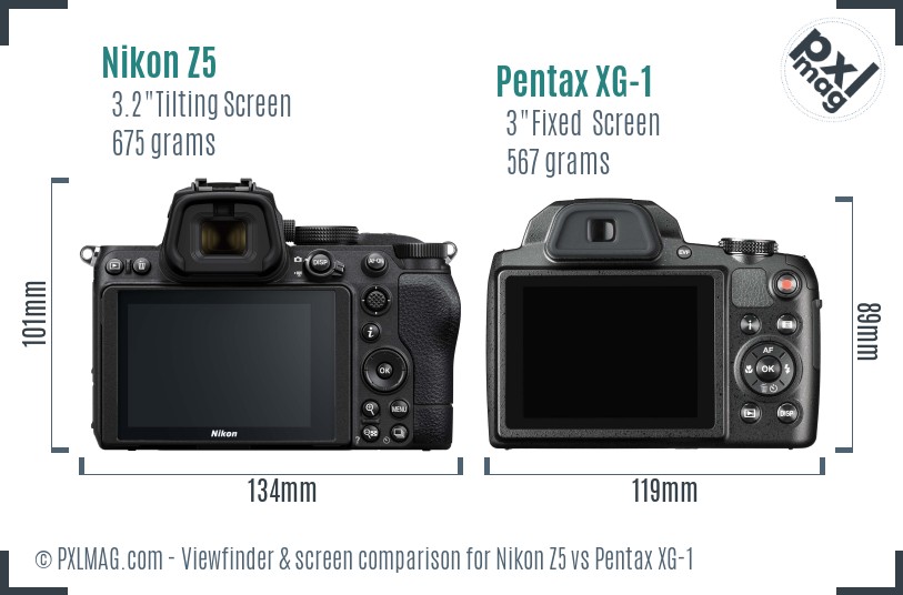 Nikon Z5 vs Pentax XG-1 Screen and Viewfinder comparison